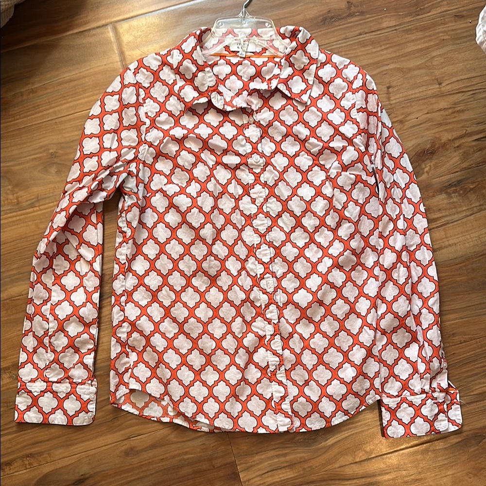 Women's Orange and White Patterned Shirt